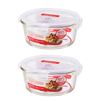 2PK LocknLock 950ml Euro Round Borosilicate Glass Food Container - Clear