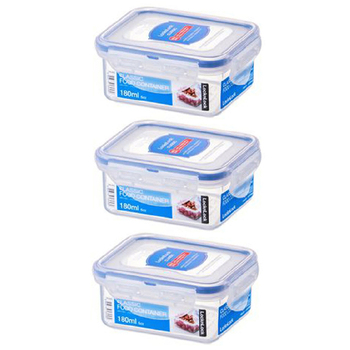 3PK LocknLock 180ml Airtight Classic Rectangle Food Container Short - Clear