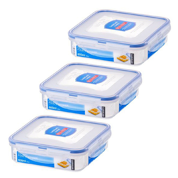 3PK LocknLock 600ml Airtight Classic Square Food Container Short - Clear