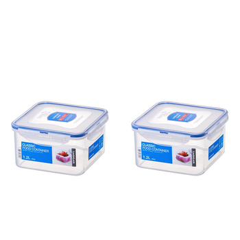 2PK LocknLock 1.2L Airtight Classic Square Food Container Short - Clear