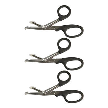 3PK Vet-Tec Quality Low Blade Scissors For Bandage Cutting Black