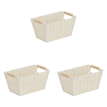 3PK Annabel Trends Papier Woven Basket Beaded 18x28cm - White