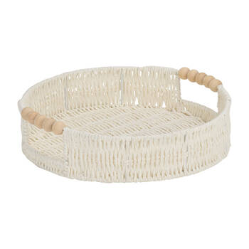 Annabel Trends Papier Woven Tray w/ Handle Round 30x6.5cm - White