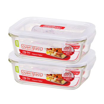 2PK Lock & Lock 630ml Euro Rectangle Borosilicate Glass Food Container - CLR