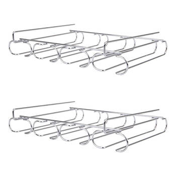 2PK Bartender Chrome Plate Undershelf 4-Rail Stemware Rack - Silver