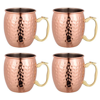 4PK Bartender Copper Plated Moscow Mule Mug 530ml - Hammer Finish