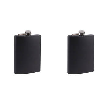 2x Bartender Stainless Steel Powder-Coated Hip Flask 8oz/236ml Matte Black