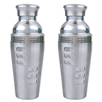 2PK Bartender Stainless Steel Dial-A-Drink Cocktail Shaker 750ml - Satin