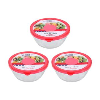 3PK Lemon and Lime Yorkshire Glass Mixing Bowl Lidded 2.75L 23x23x11cm Food Safe