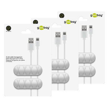 3x 2pc Goobay 4 Slots Adhesive Cable 6.4cm Organiser - White
