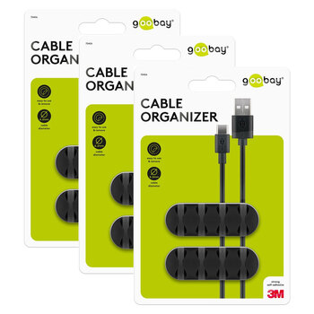 3x 2pc Goobay 4 Slots Adhesive Cable 6.4cm Organiser - Black