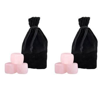 2x 6pc Bartender Rose Quartz Gin Stones Set w/ Velvet Pouch