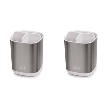 2PK Joseph Joseph EasyStore Steel Toothbrush Caddy - White/Silver