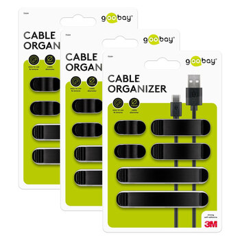 3x 6pc Goobay Adhesive Clip Set Cable Organiser - Black