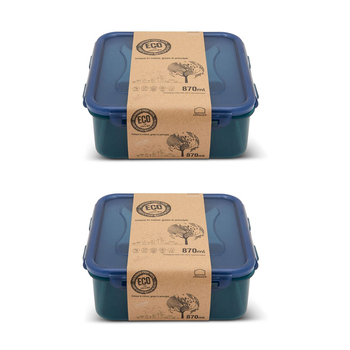 2PK LocknLock 870ml Eco Square Airtight Food Container Set - Short