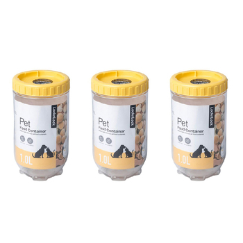 3PK LocknLock 1L Airtight Cat/Dog Pet Interlock Wet/Dry Food Storage - Yellow