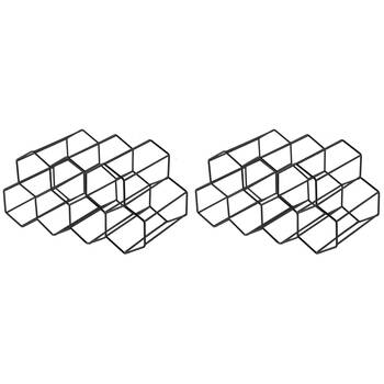 2PK Bartender 9 Bottle Hexagonal Wine Rack Drink Organiser Display Black