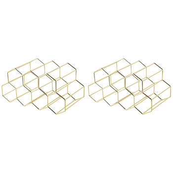 2PK Bartender 9 Bottle Hexagonal Wine Rack Drink Organiser Display Gold