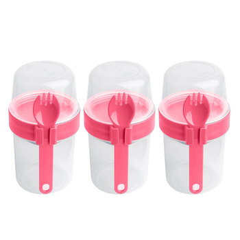3PK LocknLock To-Go 2-Way Food Container w/ Fork 17.6cm - Hot Pink