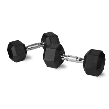 2PK Rubber Hex Dumbbell 5kg Chromed Grip Home Gym Workout Set