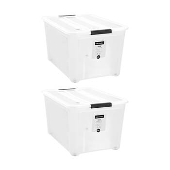 2PK Boxsweden Stow Storage Container 90L w/ Wheels 66x48.5x39cm Organisation