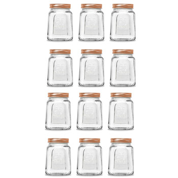 12PK Lemon & Lime Modena Glass Jar Square 475Ml Rose Gold Lid