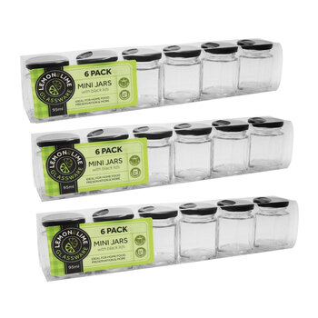 18PK Lemon & Lime Glass Hexagonal Jar 95Ml Black Lid