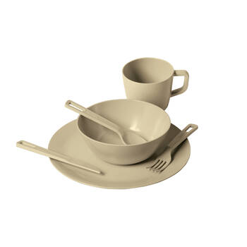 6pc Campfire Bamboo Dinner Tableware Set w/ Mesh Bag For 1 Person - Cream