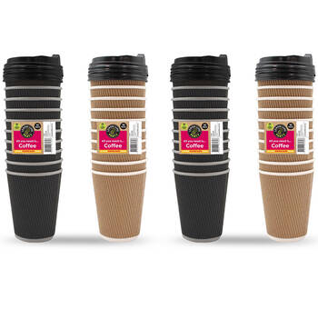 4x 10PK Lemon & Lime Double Wall 340ml Coffee Cup w/ Lid
