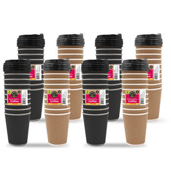 8x 10PK Lemon & Lime Double Wall 340ml Coffee Cup w/ Lid