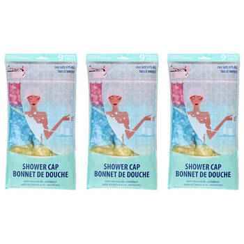 3x 9pc Ideal Bath Waterproof Shower Cap Hair Care Protection One Size Reusable