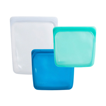3PK Stasher Silicone 1.92L Half Gallon & 828ml Sandwich Bag Clear/Aqua/Blue