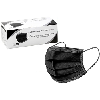 50pc Elastic Disposable Face Mask 3 Ply w/Elastic Ear Band Black