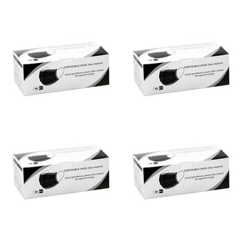 200pc Elastic Disposable Face Mask 3 Ply w/Elastic Ear Band Black