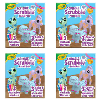 4x 3pc Crayola Scribble Scrubbie Pastel Pets Kids/Children 3y+