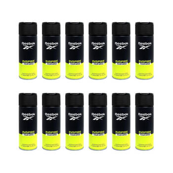 12PK Reebok Men's Vegan Sporty Deodorant Body Spray 150ml Inspire Your Mind
