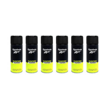 6PK Reebok Men's Vegan Sporty Deodorant Body Spray 150ml Inspire Your Mind