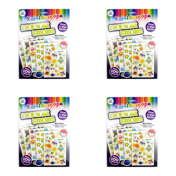 4x 5PK Kaleidoscope Kids Glow In The Dark Sticker Sheets Set 5y+