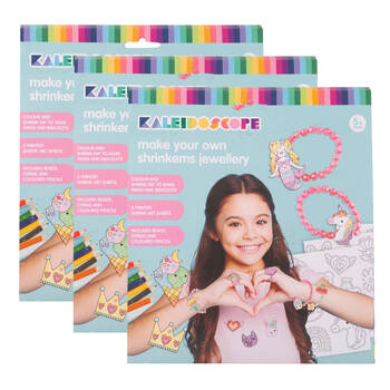 3PK Kaleidoscope Make Your Own Shrinkems Rings & Bracelet Kids Art Craft Kit 5+