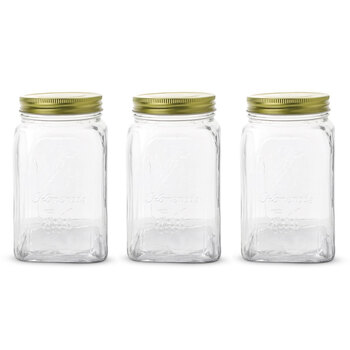 3PK Lemon & Lime Vintage 1L Glass Jar w/ Gold Lid - Clear