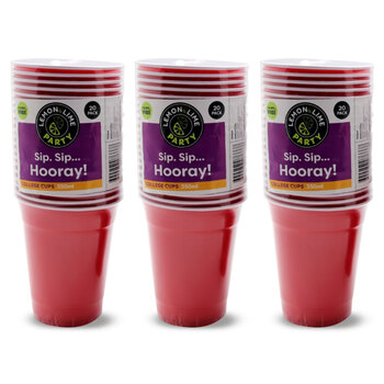 3PK 20PK Lemon & Lime 350ml College Party Cups - Red