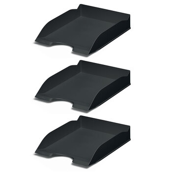 3x Durable Eco Document Wide Tray A4 Stackable - Black