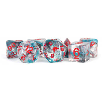 7pc Fanroll by Metallic Unicorn Resin Polyhedral RPG Tabletop Dice Set - Battle Wounds