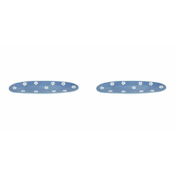 2PK Annabel Trends Ceramic Tray Daisy Home Decor Oval 8.5x15cm - Blue
