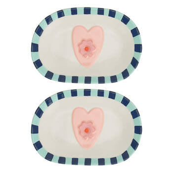 2PK Annabel Trends Ceramic Heartfelt Snack Side Plate Dinnerware 16x11cm