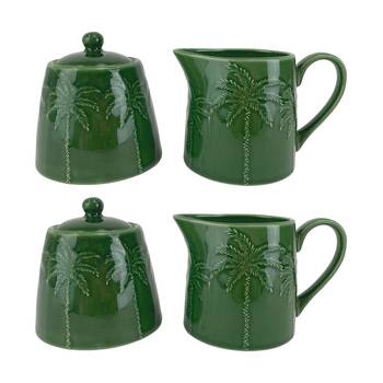 2x 2pc Annabel Trends Coconut Bay Milk Jug & Sugar Bowl Set 200ml/8.5cm Green Palm