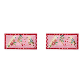 2PK Annabel Trends Festive Birds Ceramic Plate Food Dish 26x13cm Rectangle