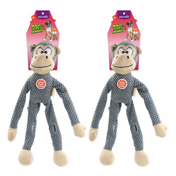 2x Paws & Claws 38cm Really Ropey Monkey Dog Toy - Grey