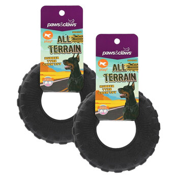 2PK Paws And Claws All Terrain Rubber Tyre Medium Chew Toy 15X15X4.5Cm