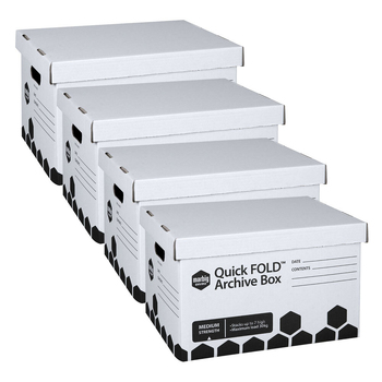 4PK Marbig Quickfold Cardboard Archive Box/File Storage w/ Lid 42cm